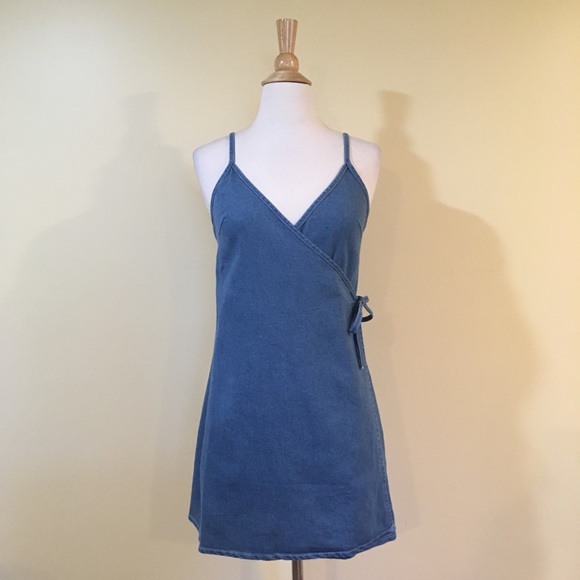 Denim Adjustable Cami Wrap Mini Dress - Picture 6 of 8